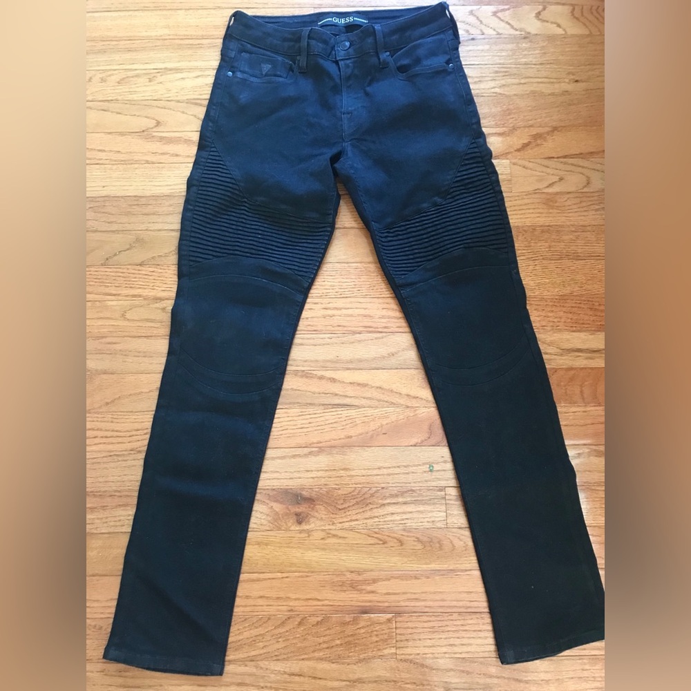 GUESS Men's Black Slim Tapered Moto Jeans Size 29